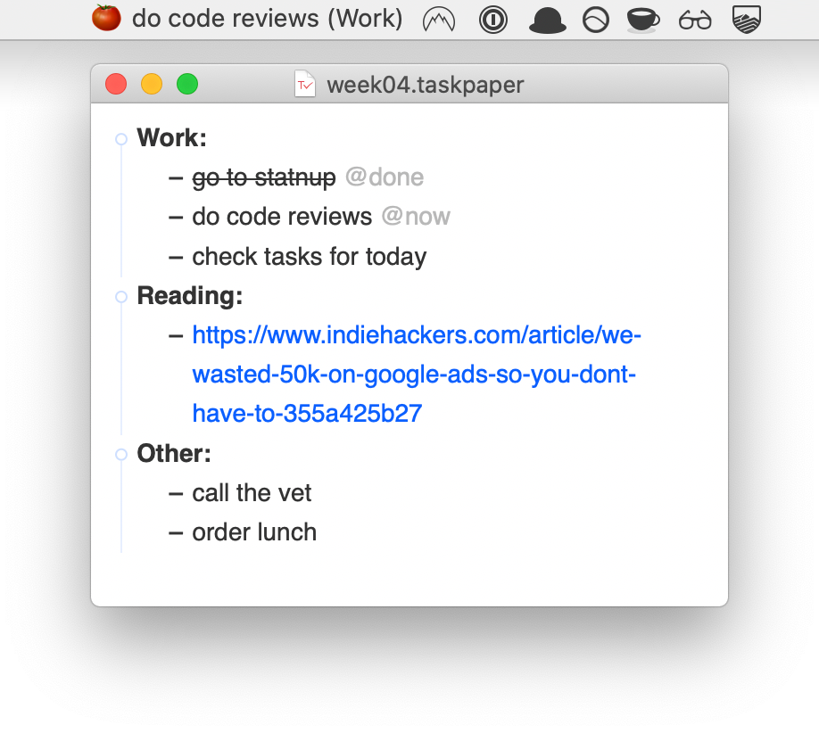 Procrastination hack with Taskpaper and Bitbar